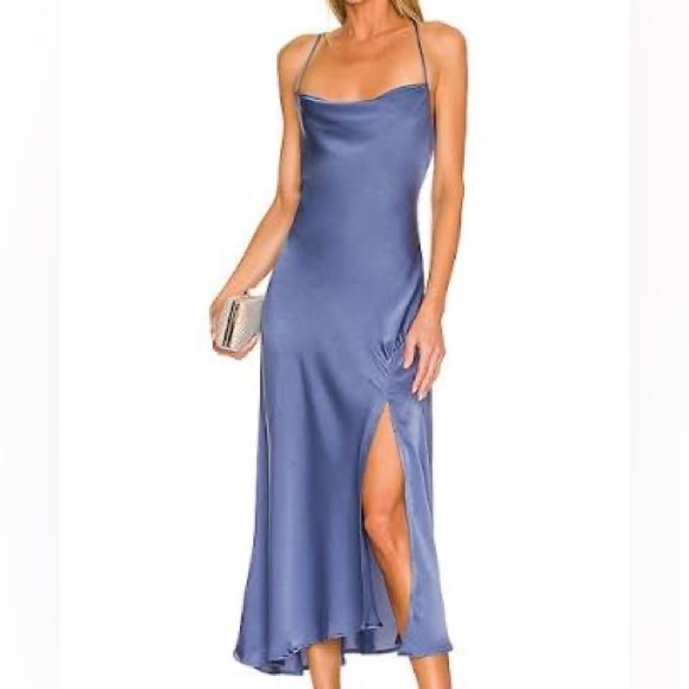 Astr Blue Satin Slip Dress